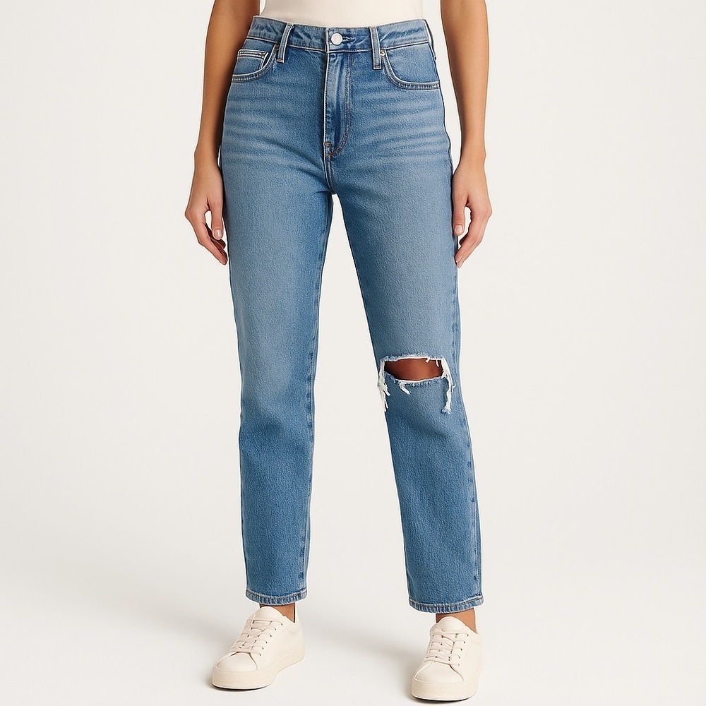 Abercrombie & Fitch 90s slim straight ultra high rise distressed jeans 32 blue
